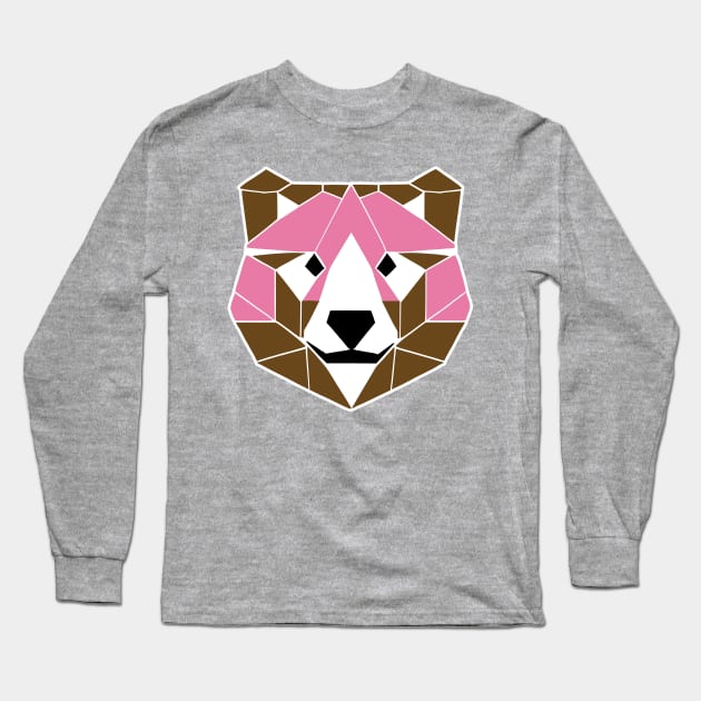 Geometric Pink Bear (MD23Ani002b) Long Sleeve T-Shirt by Maikell Designs